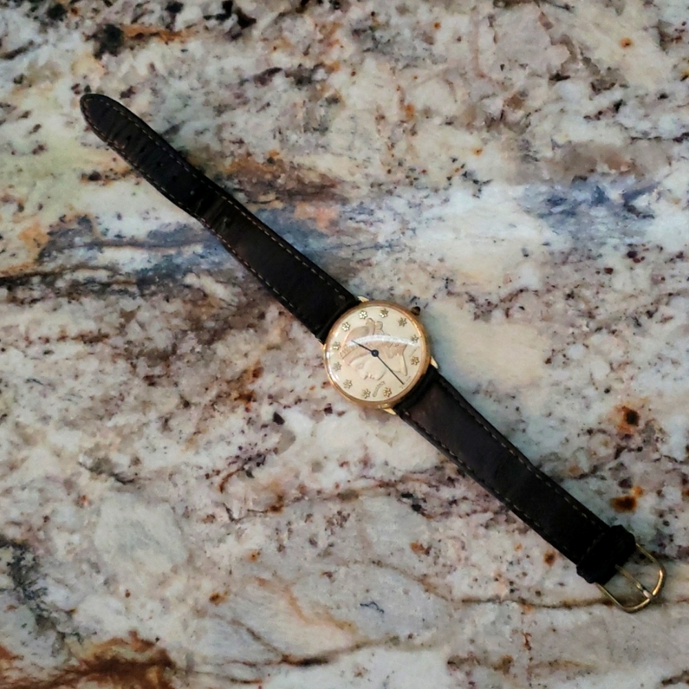 Vintage 80's SWISS Watch DUFONTE Replica Gold Liberty Coin